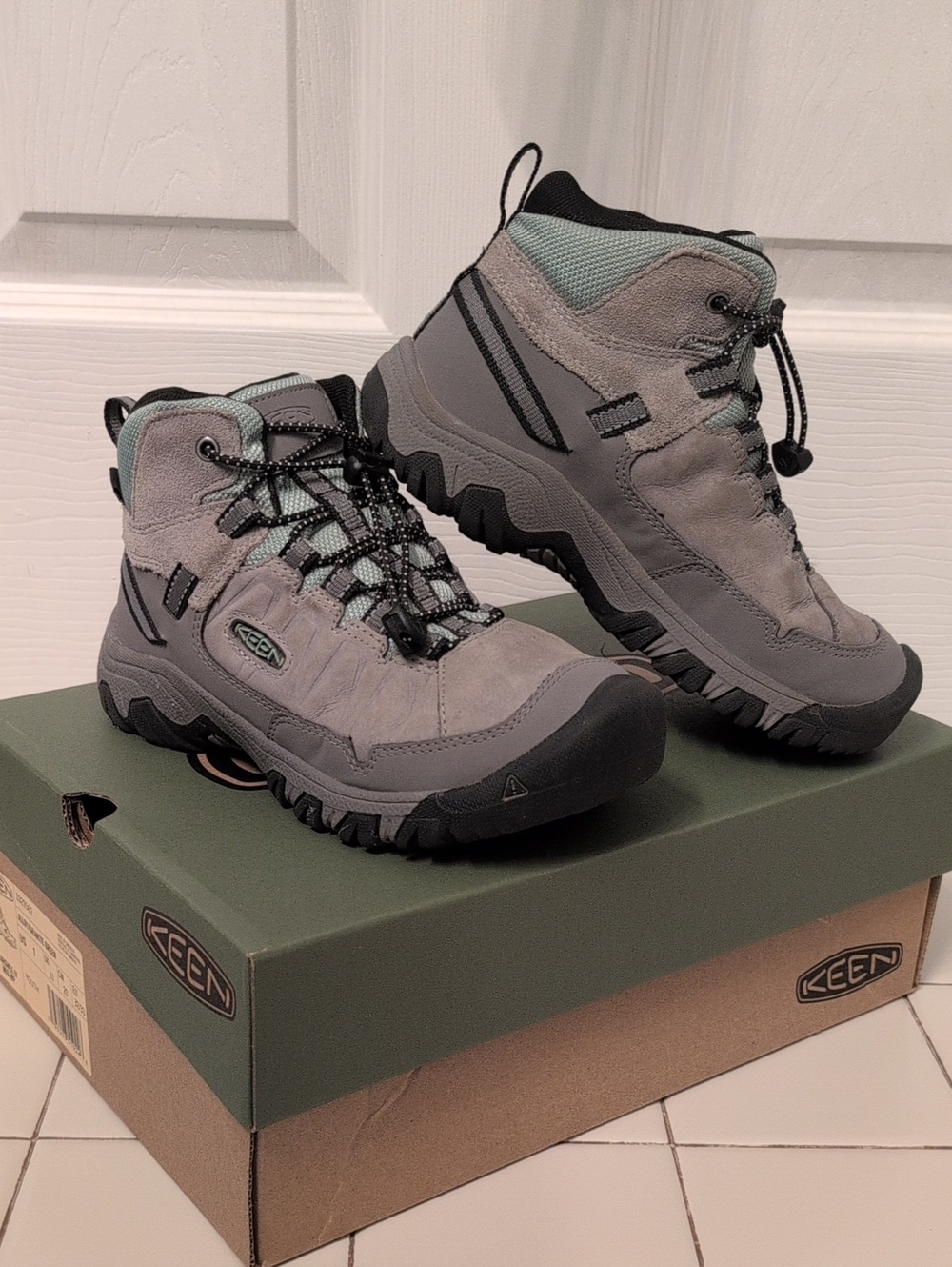 Keen Kid's Gray Hiking Boots with Mint Green Accents